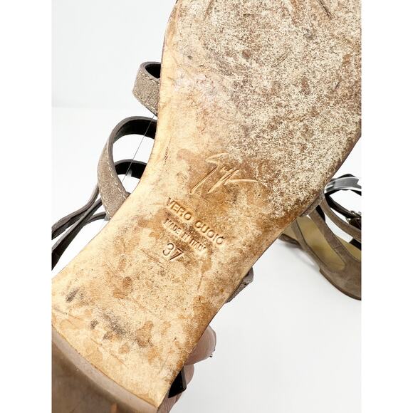 Giuseppe Zanotti Short Ankle Strappy Gladiator Flat Cage Sandals Taupe Tan EU 37 - Picture 9 of 10